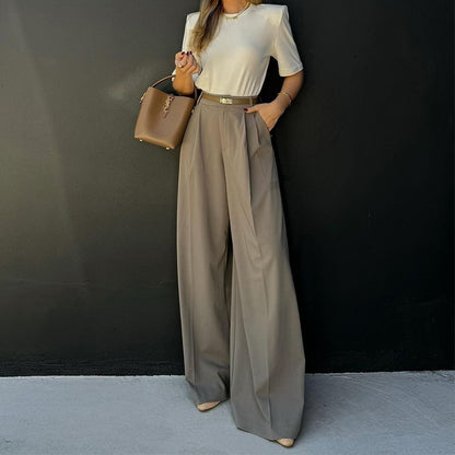 Straight High Waist Work Pant Women Loose Wide Leg Pants Work Pant - Wanita Store