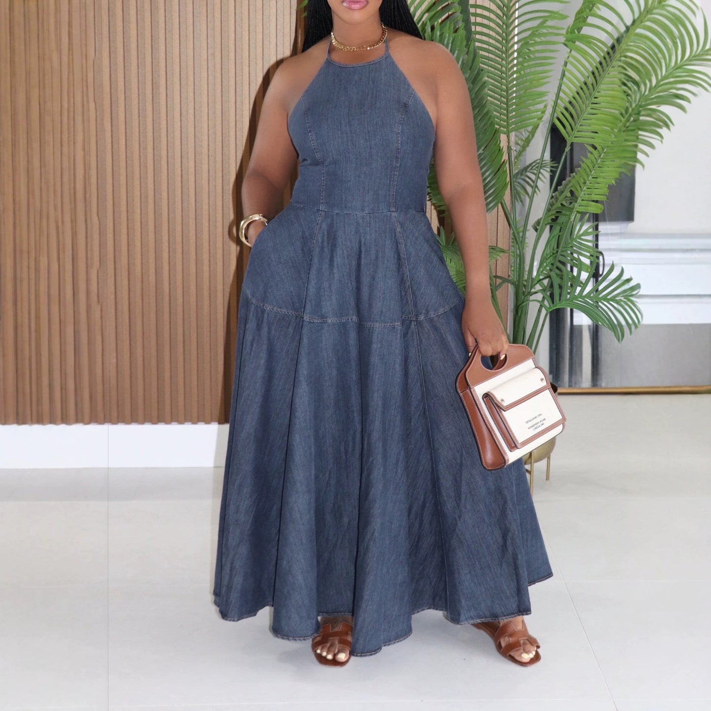 Women Clothing Denim Dress Sleeveless Dress for Women Maxi Dress