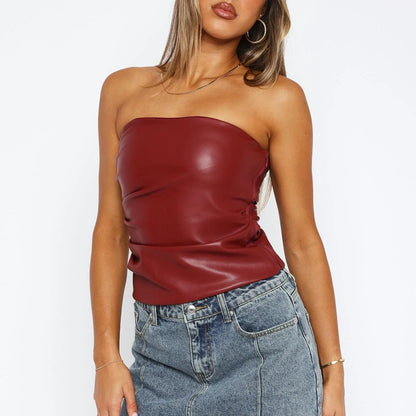 Women Clothing Tank Top Backless Solid Color All Matching Sexy Nightclub Tube Top Vest - Wanita Store