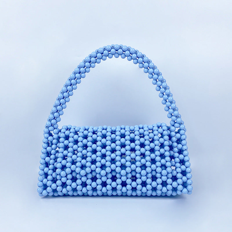 Pearl Bag Women Hand Woven Acrylic Beaded Bag Retro Fairy Small Handbag Triangle Wrist Bag