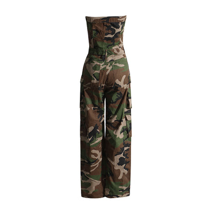 Personalized Fashionable Camouflage Pattern Women Jumpsuit Bandeau Slim Fit Slimming Work Clothes Women Casual Pants - Wanita Store