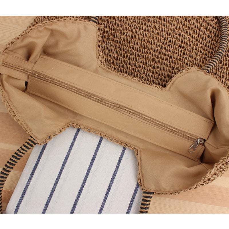 Solid Color Handmade Woven Bag Mori Simple One-Shoulder Straw Bag Summer Beach Bag