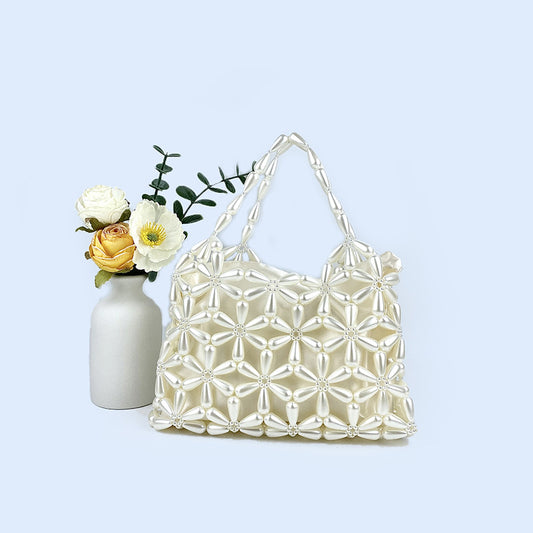 All Matching Pearl Hollowed out Handbag Special Interest Design Handmade Beaded Bag