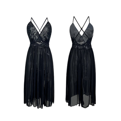 Pajamas Maxi Dress Transparent Long Shiny Slip Nightdress Sexy Lingerie Passion Sexy Mesh One Piece