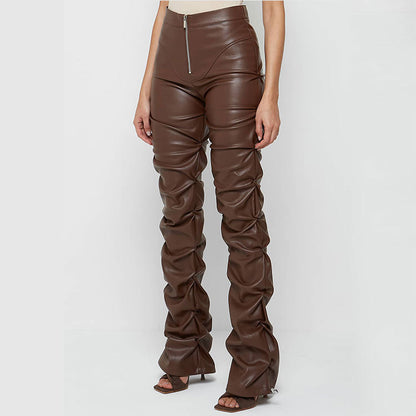 Women Clothing Tight Faux Leather Trousers Personalized Shrinkage Bootcut Trousers Women Four Seasons - Wanita Store