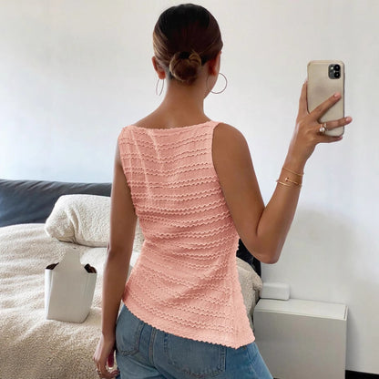 Haut sans manches élégant à col rond et coupe ajustée pour femme