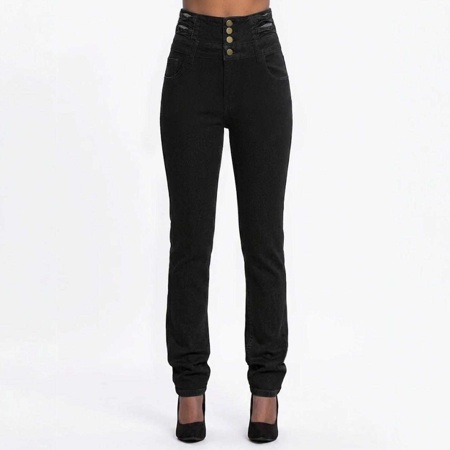 High Waist Breasted Slim Fit Skinny Jeans Women Washed Stretch Pencil Pants Ladies Slimming Denim Trousers