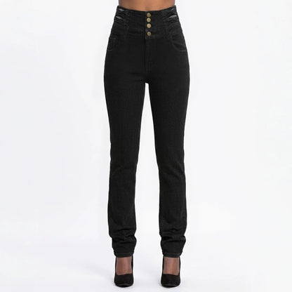 High Waist Breasted Slim Fit Skinny Jeans Women Washed Stretch Pencil Pants Ladies Slimming Denim Trousers
