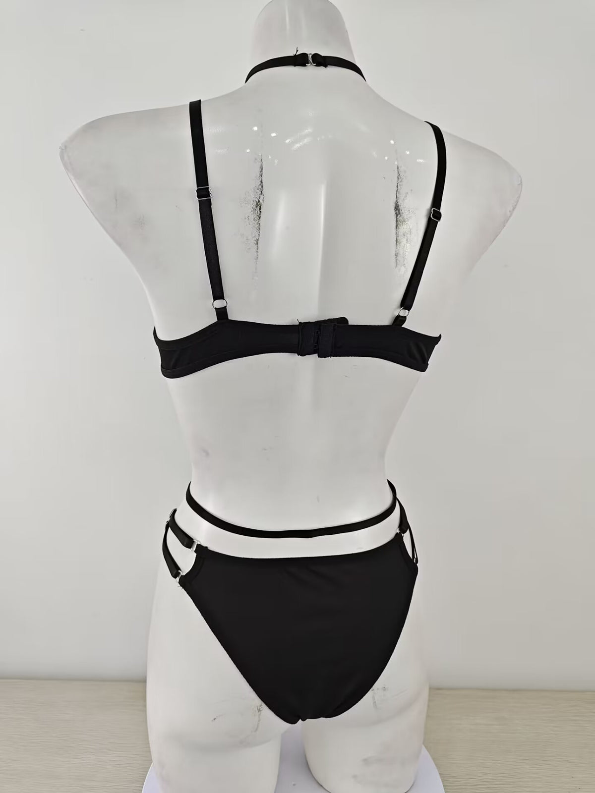 Sexy Large Mesh Hollow Out Cutout Cross Ribbon Stitching Sexy Lingerie Set