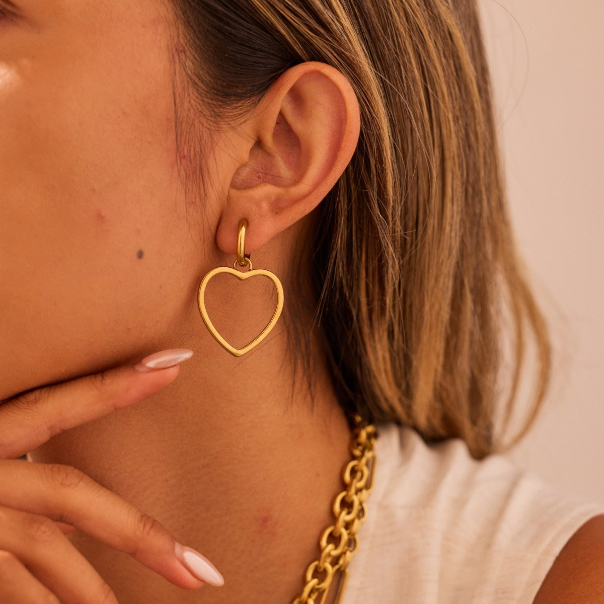 Personalized Heart Shaped Hollow Out Cutout Stainless Steel Earrings Women Niche Simple All Match Ear Jewelry - Wanita Store