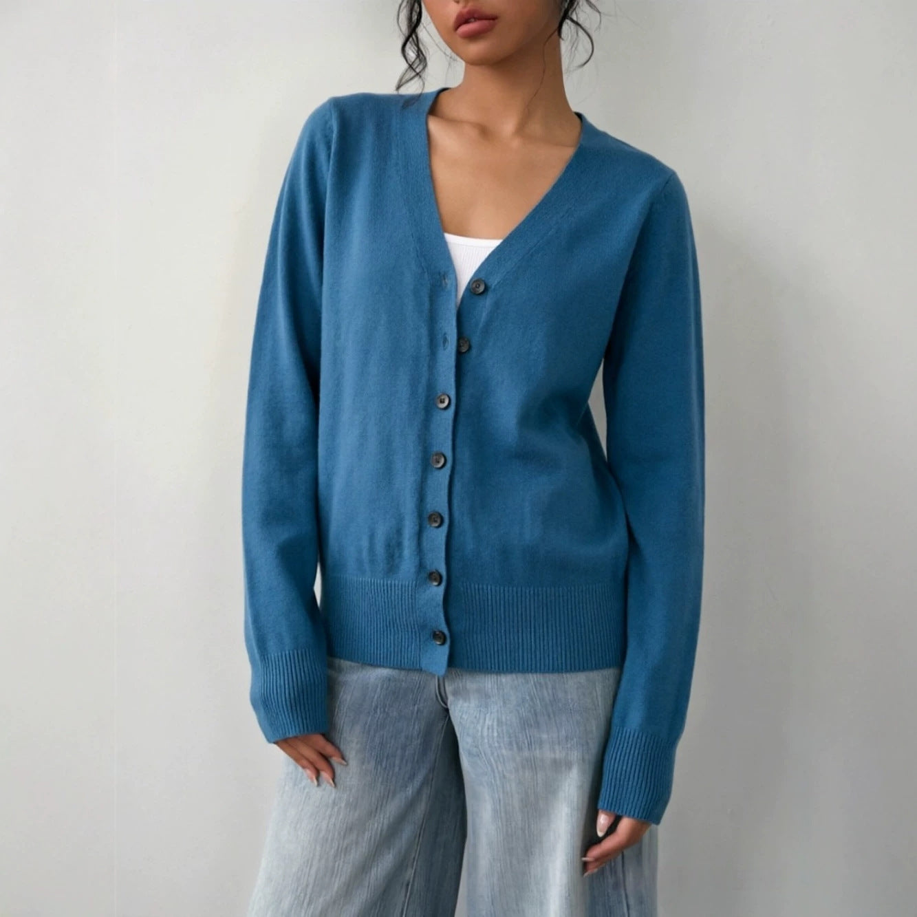 Women Clothing Solid Color Sweater Button Knitted Cardigan Fall Sweater Coat