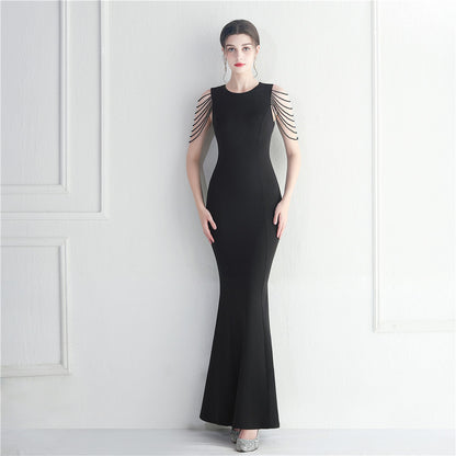 Beaded Bridesmaid Guest Wedding Celebration Long Fish Tail Dress - Wanita Store