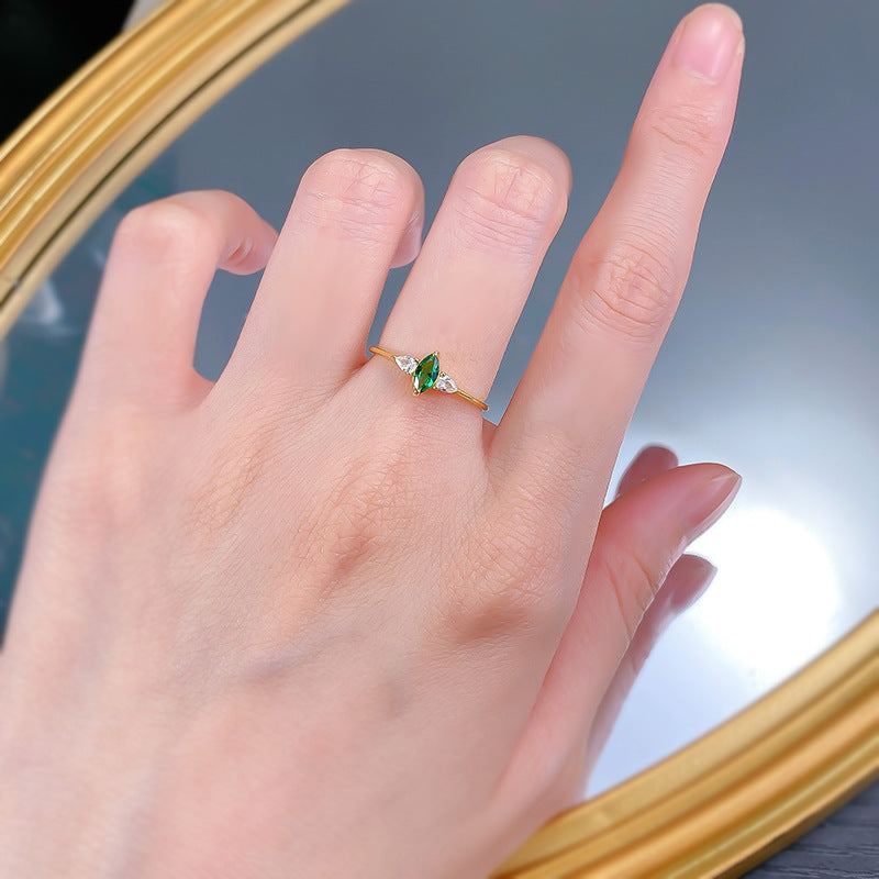 Jewelry Horse Eye Simulation Emerald S925 Sterling Silver Luxury Inlaid Retro Simple Ring - Wanita Store