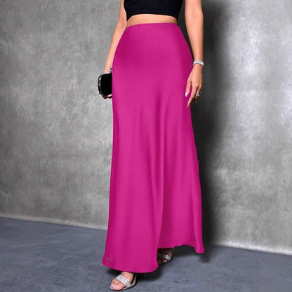 Satin Skirt Autumn Winter Simple A line Long Skirt Women Clothing - Wanita Store