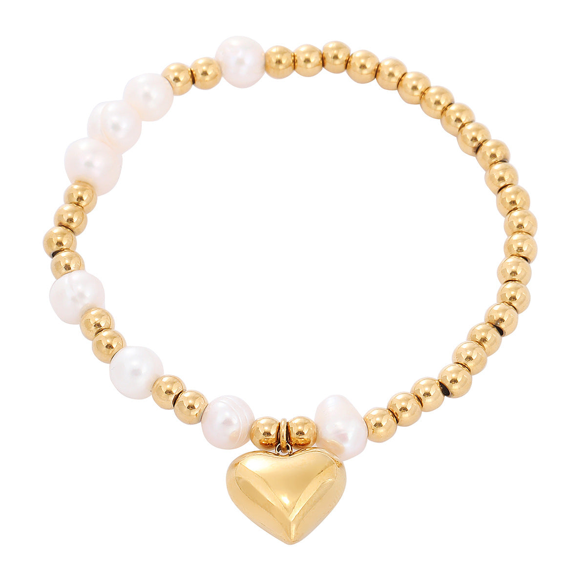 Pearl Heart Titanium Steel Bracelet Women Affordable Luxury All Match Beaded Stainless Steel Bracelet - Wanita Store