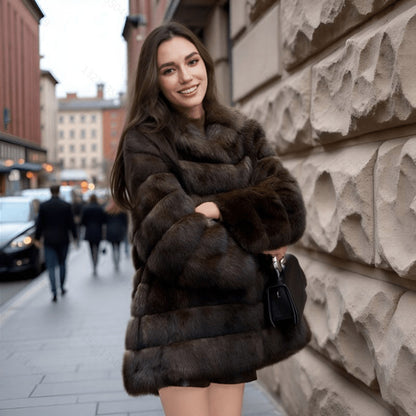 Women Artificial Mink Hair Fur Coat Mid Length Hooded Coat Fur Casual Warm Loose Office - Wanita Store