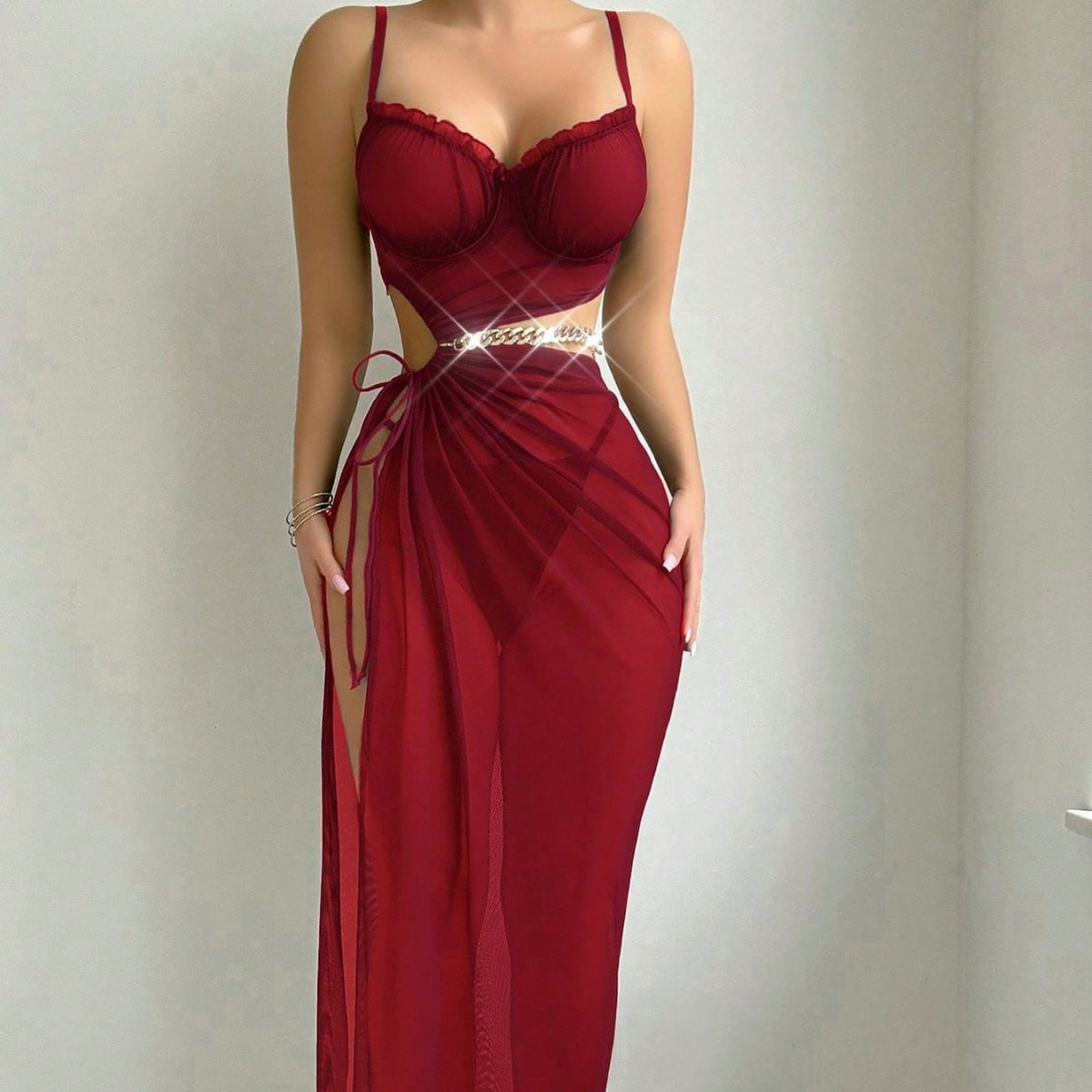 Summer Red Halter Cropped Top with Slit Sexy Lingerie for Women