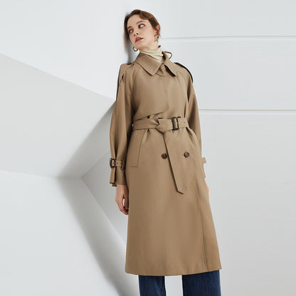Element Autumn Winter British Double Breasted Loose Drooping Extended Trench Coat for Women - Wanita Store