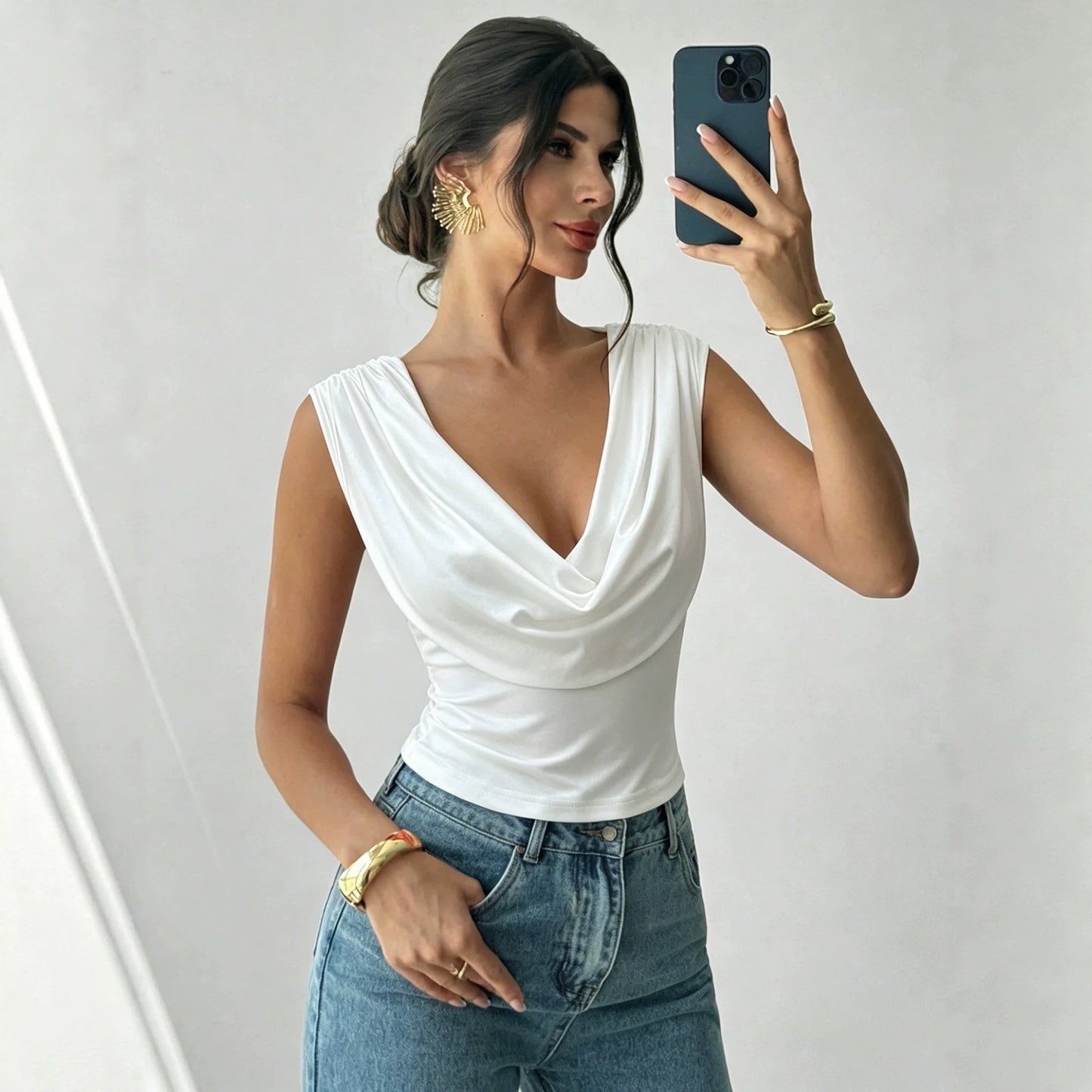 Mujer Verano Cuello Redondo Sin Mangas Camiseta Cintura Adelgazante Sexy Top Corto