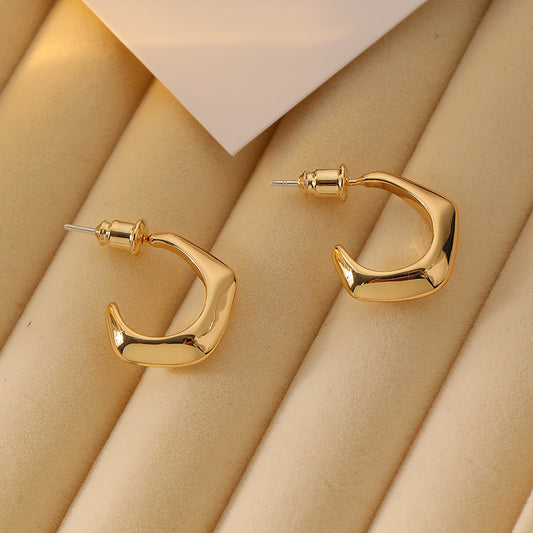 All Match Office Small C Shaped Stud Earrings Simple Exquisite 925 Silver Needle Real Gold Plating Geometric Abstract Frosty Earrings - Wanita Store