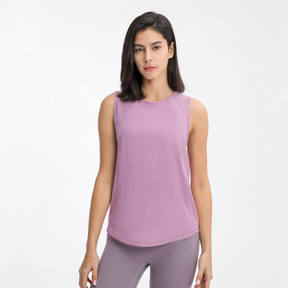 Spring Summer Back Hollow Out Cutout Sports Sleeveless T shirt Light Breathable Cooldry Workout Top - Wanita Store