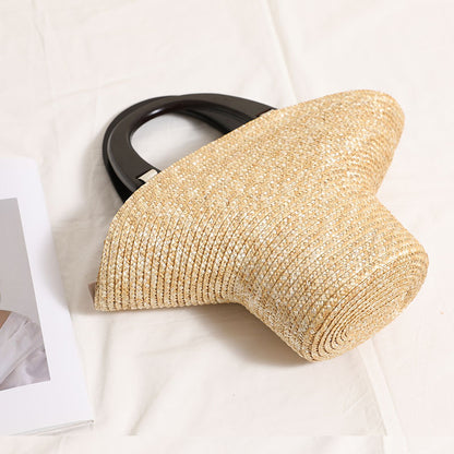Wooden Portable Hat Straw Bag Fresh Straw Woven Bag Vacation Beach Bag Women Bag - Wanita Store