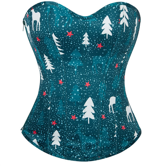 Year Christmas Series Clothing Snowflake Elk Side Zipper Women Body Shaping Top Dark Green Corset
