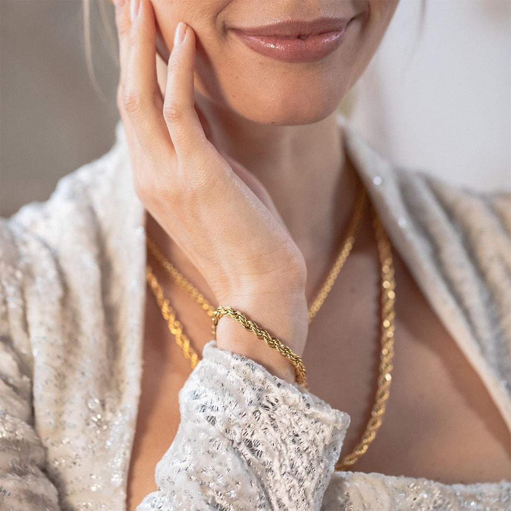 18K Gold Twist Titanium Steel Bracelet Women Elegant Retro All Match Non Fading Stainless Steel Bracelet - Wanita Store