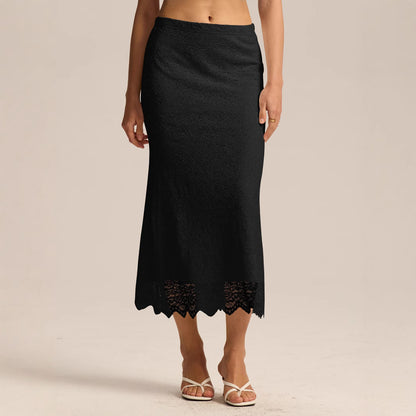 Women Clothing Lace Skirt Spring Summer High Waist One Step Skirt Sexy Slim Hip Long Skirt - Wanita Store