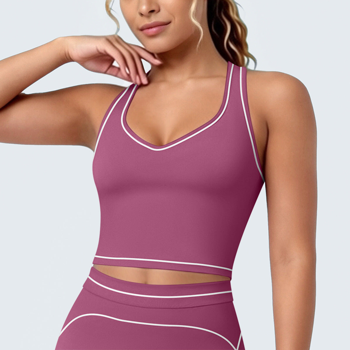 Seam Contrast Color Yoga Vest H Shaped Beauty Back Brushed Comfortable Sports Vest Running Fitness Top