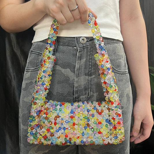 Sweet Special-Interest Design High Grade Handmade String Woven Bag Summer Dopamine Hollow Out Cutout Portable Shoulder Bag
