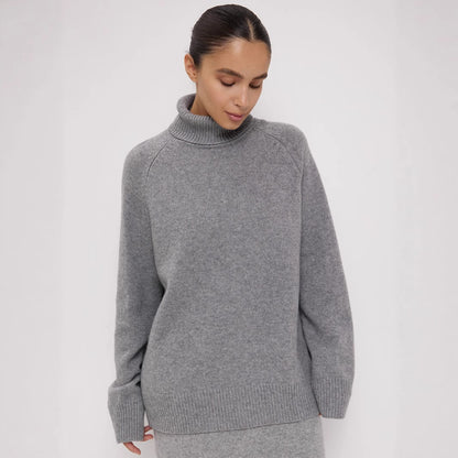 Wool Turtleneck Sweater Autumn Winter Loose Pullover Sweater Thermal Knitting Sweater for Women - Wanita Store