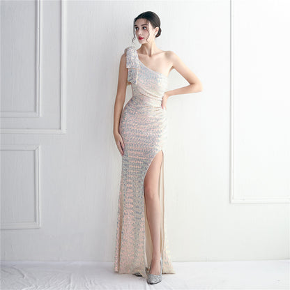 Craft Sequined Toast Clothing Long One Shoulder Appreciation Dinner Slim Fit Fishtail Wedding Socialite - Wanita Store