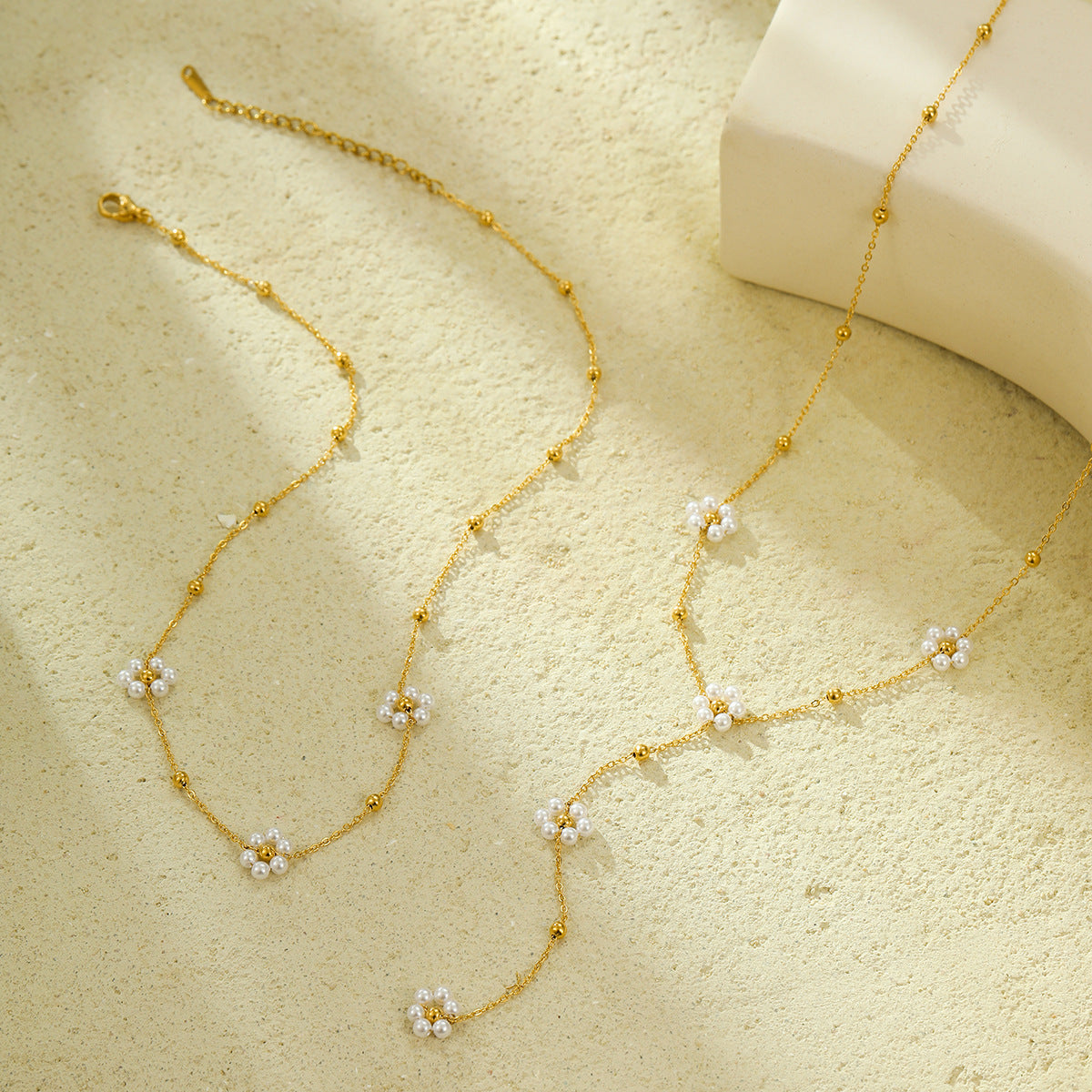 Stainless Steel Long Necklace Pearl Floral Tassel Necklace Clavicle Chain Non Fading Jewelry Accessories - Wanita Store