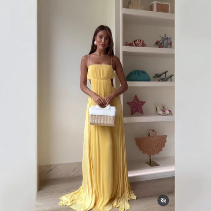 Women Summer Cami Dress Sexy Pleated Backless Dress - Wanita Store