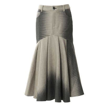 Autumn Winter Positioning Printing Personalized Woolen Slim Fishtail Skirt Women - Wanita Store