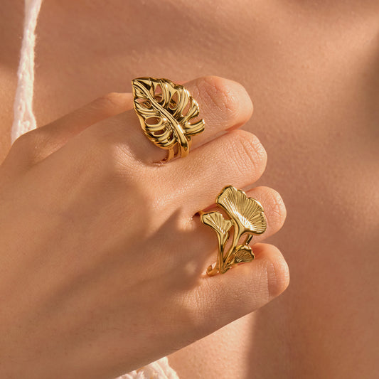 Niche High Sense Ring Ginkgo Leaf Leaves Simple Titanium Steel Ring Women 18K Gold Bracelet Accessories - Wanita Store