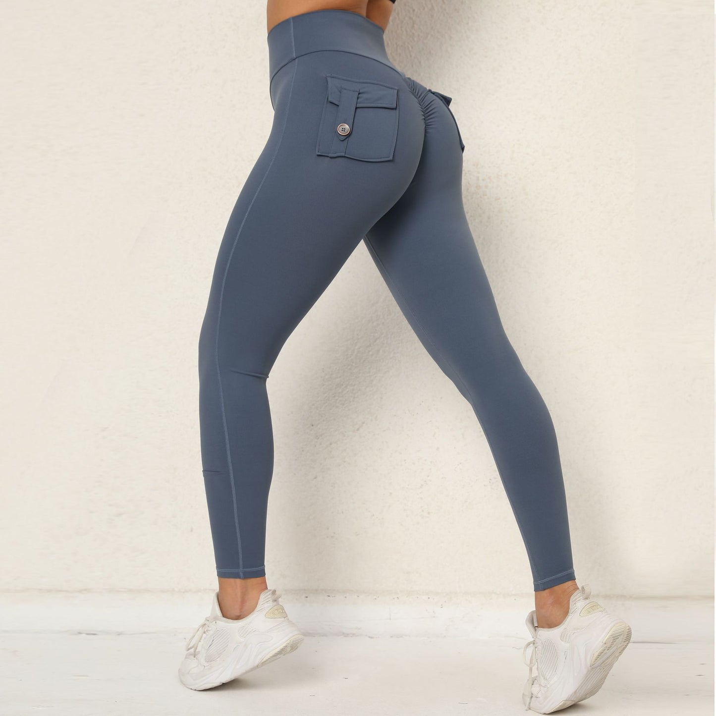 Peach Hip Workwear Tight Pocket Yoga Pants Women High Waist Stretch Hip Lift Button Quick Drying Running Fitness Pants Women