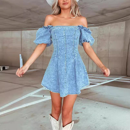 Spring Summer Sexy Slim Fit Denim Short Sleeve Dress Women Clothing - Wanita Store
