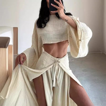 Cotton Linen Loose Top Trousers Two Piece Suit Women - Wanita Store