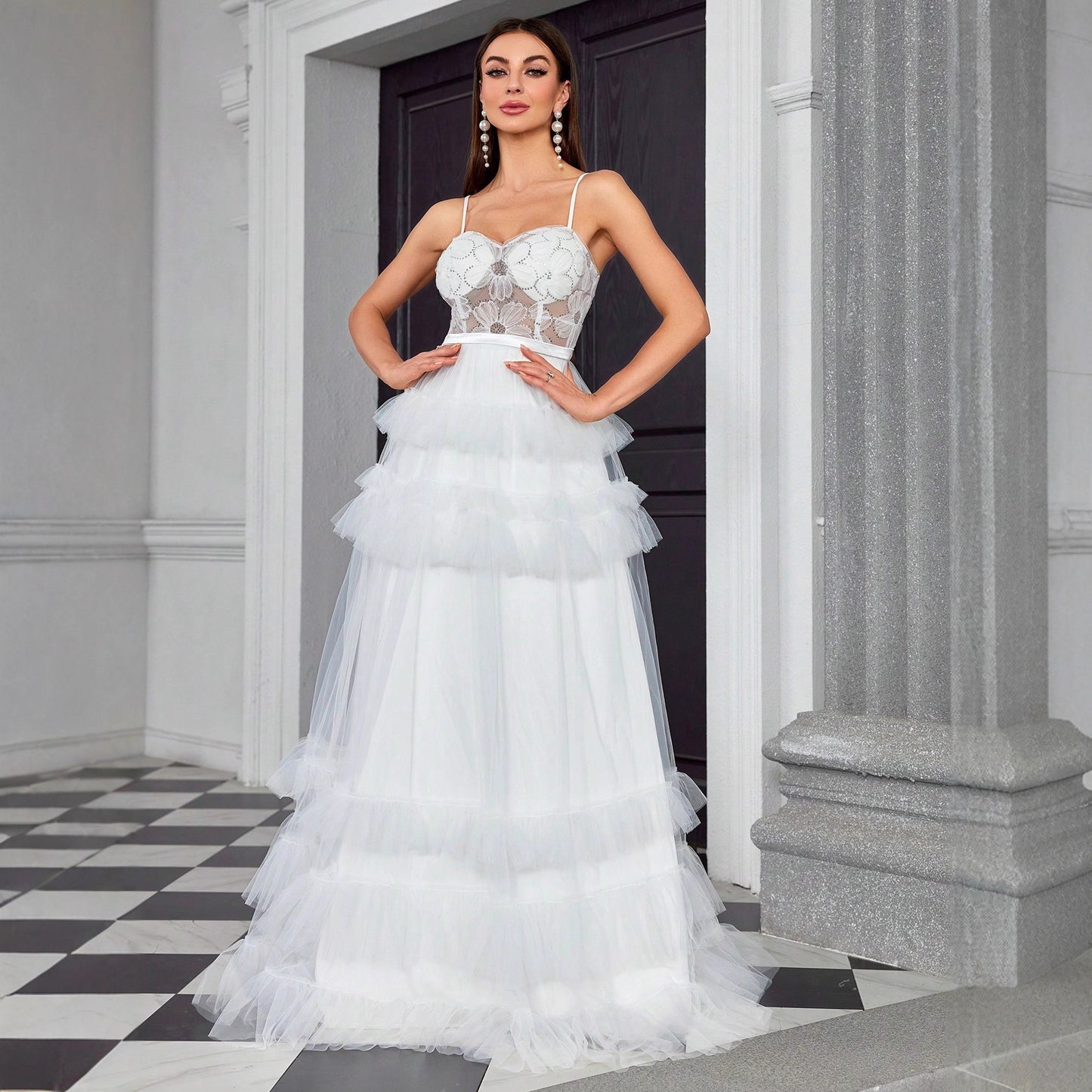 Sexy Sling Dress Tube Top Mesh Slim Fit Evening Dress Maxi Dress Women