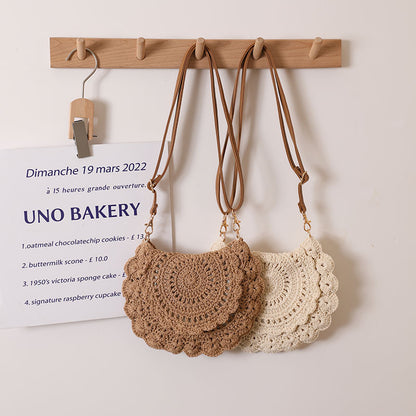 Lace Crossbody Cotton Thread Woven Bag Hollow Out Cutout Shoulder Straw Bag Vacation Beach Bag Women Bag - Wanita Store