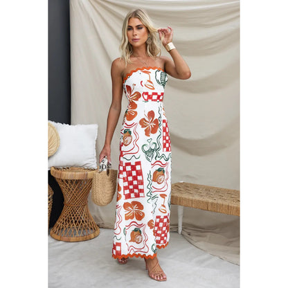Spring Summer Chest Wrapped Pleated Casual Dress Vacation Loose Women Wear Dress - Wanita Store