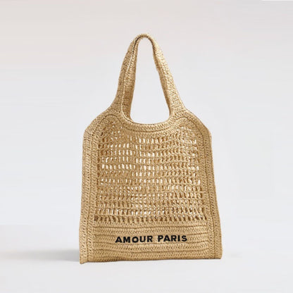 Summer Straw Woven Bag With Lace Up Pattern Suitable For Women Beach Vacation Beach Bag - Wanita Store