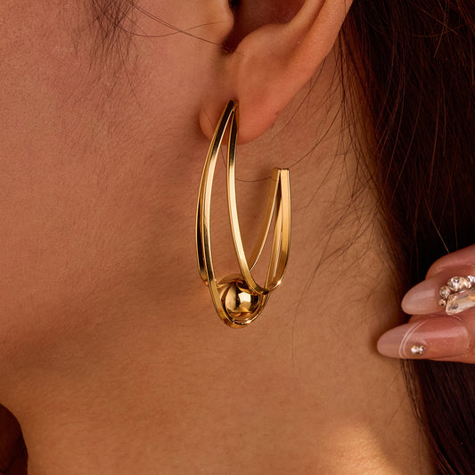 Glossy Hollow Out Cutout Stainless Steel Earrings Ball Love Embellished Retro High Sense Titanium Steel Earrings - Wanita Store