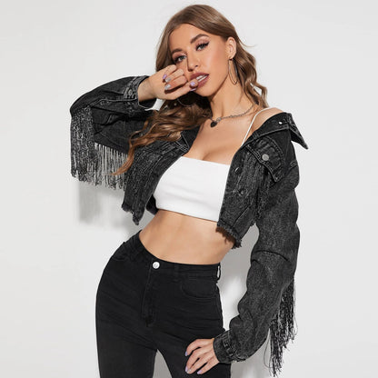 Denim Jacket Women Tassel Stitching Do the Old Cowboy Jacket Women - Wanita Store