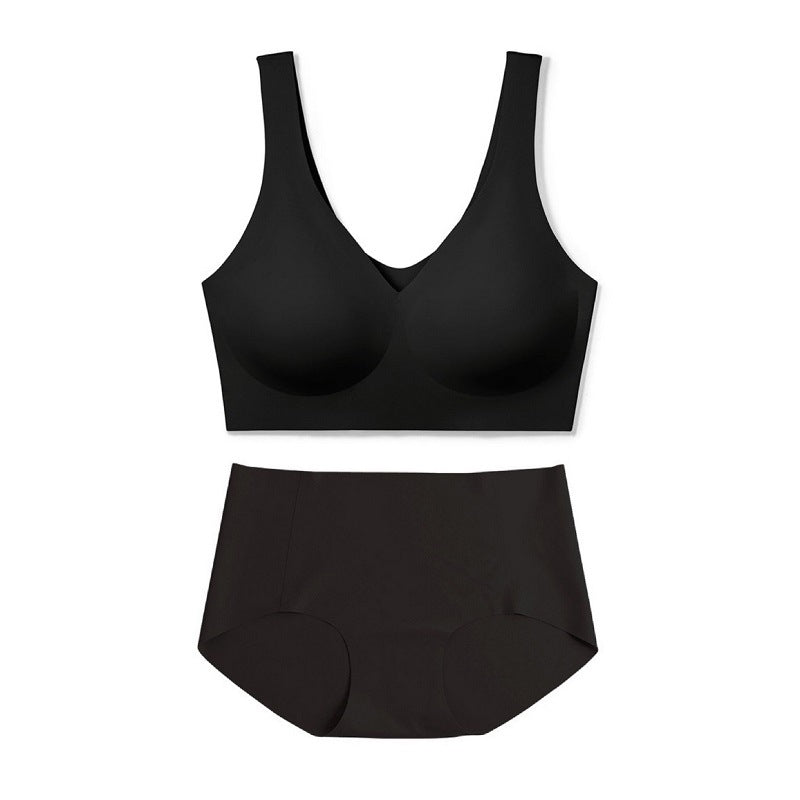 Seamless One Piece Comfortable Sleep Underwear Women Big Chest Small V neck Beauty Back Width Strap Bra Suit Bras