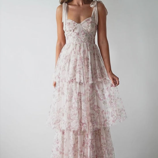 Middle East Sexy Sling Backless Cake Pink Floral Dress