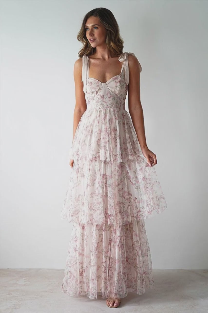 Middle East Sexy Sling Backless Cake Pink Floral Dress