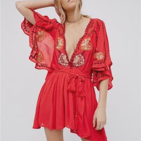 Women Spring and Summer Elegant Seaside Holiday Sexy Embroidered Dress